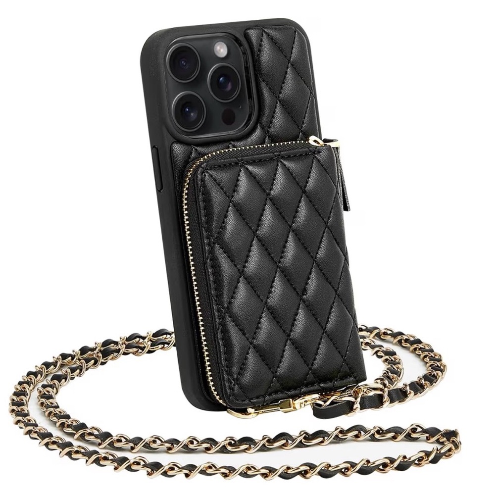 NWT. Brand new! Luxury Black Quilted Phone Case with Chain